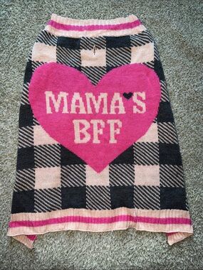 Pink Heart "MAMA'S BFF" Plaid Knit Skirt For Dogs
